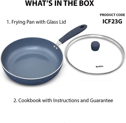 Hawkins Ceramic Nonstick Frying Pan, 24 cm Diameter, Induction Fry Pan with Glass Lid, Granite Omlette Egg Pan, Fish Pan (ICF24G)