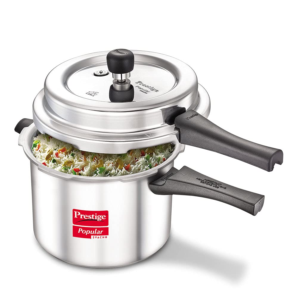 Prestige Popular Svachh 5.0 Litre Aluminium Outer Lid Pressure Cooker, Silver, Medium (10167)