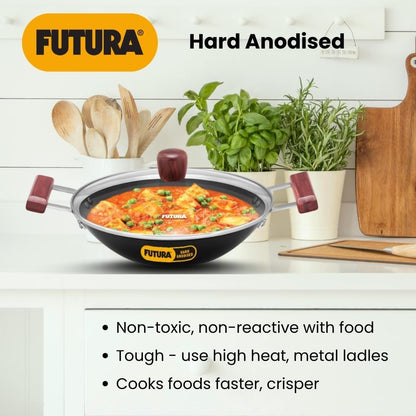 Hawkins Futura Hard Anodised Deep Fry Pan with Glass Lid, 2 Litre Capacity