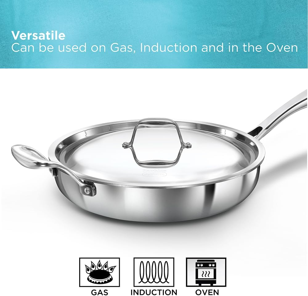 Hawkins Pro 26 cm Frying Pan, Triply Stainless Steel Fry Pan with Stainless Steel Handle and Stainless Steel Lid, Silver (PSF26S)