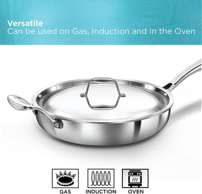 Hawkins Pro 26 cm Frying Pan, Triply Stainless Steel Fry Pan with Stainless Steel Handle and Stainless Steel Lid, Silver (PSF26S)