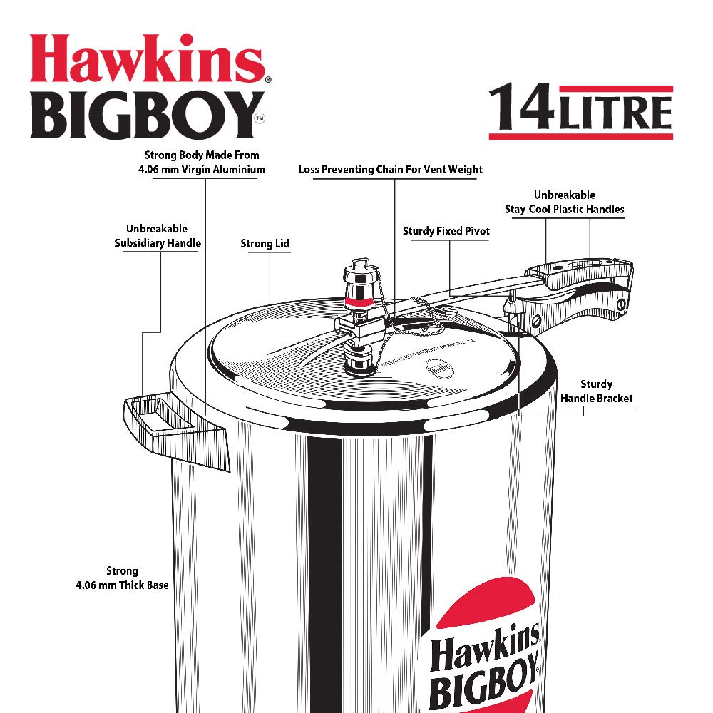 Hawkins Bigboy Aluminum Pressure Cooker, 22 Litres