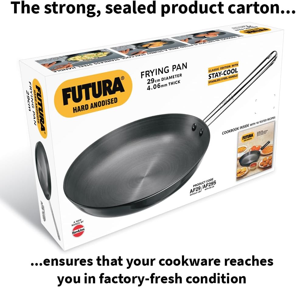 Hawkins Futura Hard Anodised Aluminium Frying Pan with Stainless Steel Lid, 30 cm Diameter