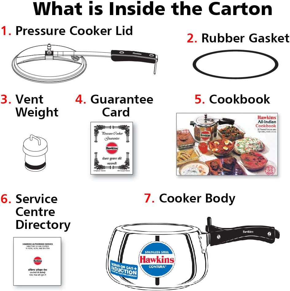 Hawkins Contura Stainless Steel Pressure Cooker, 5.0 Liter Capacity