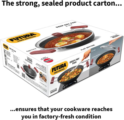 Hawkins Futura Hard Anodised Deep Fry Pan with Glass Lid, 2 Litre Capacity