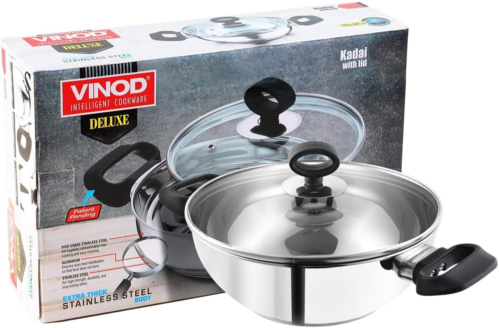 Vinod Stainless Steel Deluxe Kadhai, 26 cm