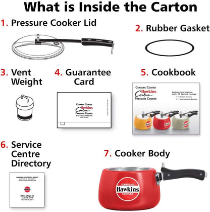 Hawkins Ceramic CTR 30 Coated Contura Pressure Cooker, 3 L, Red