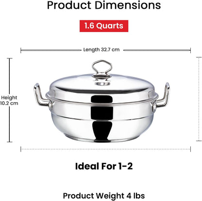 Vinod  Stainless Steel Idli (2 plates), Dhokla (2 plates) and Patra ( 1 plate) Multi Kadahi 26cm - Gas & Induction base
