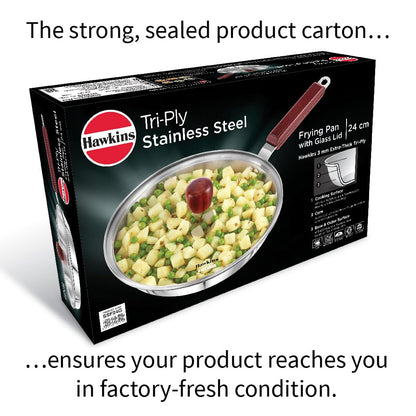 Hawkins 24 cm Frying Pan, Triply Stainless Steel Fry Pan with Glass Lid, Induction Frying Pan, Frypan, Silver (SSF24G)