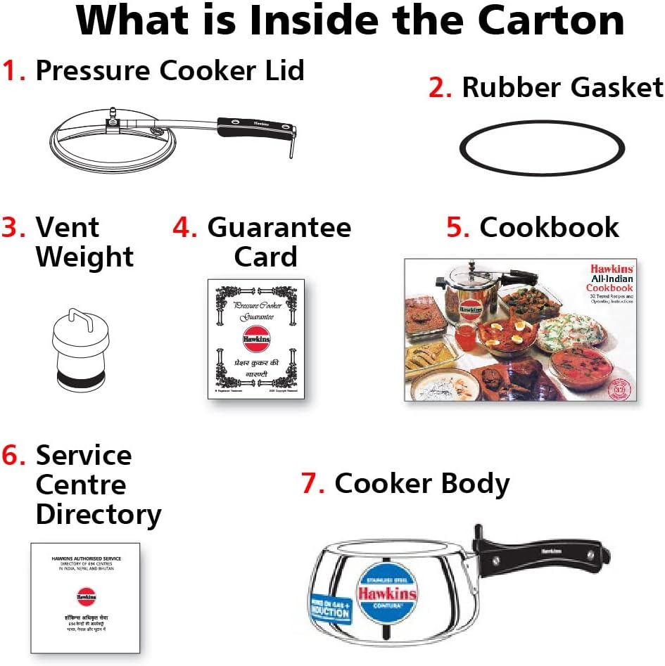 Hawkins Contura Stainless Steel Pressure Cooker, 5.0 Liter Capacity