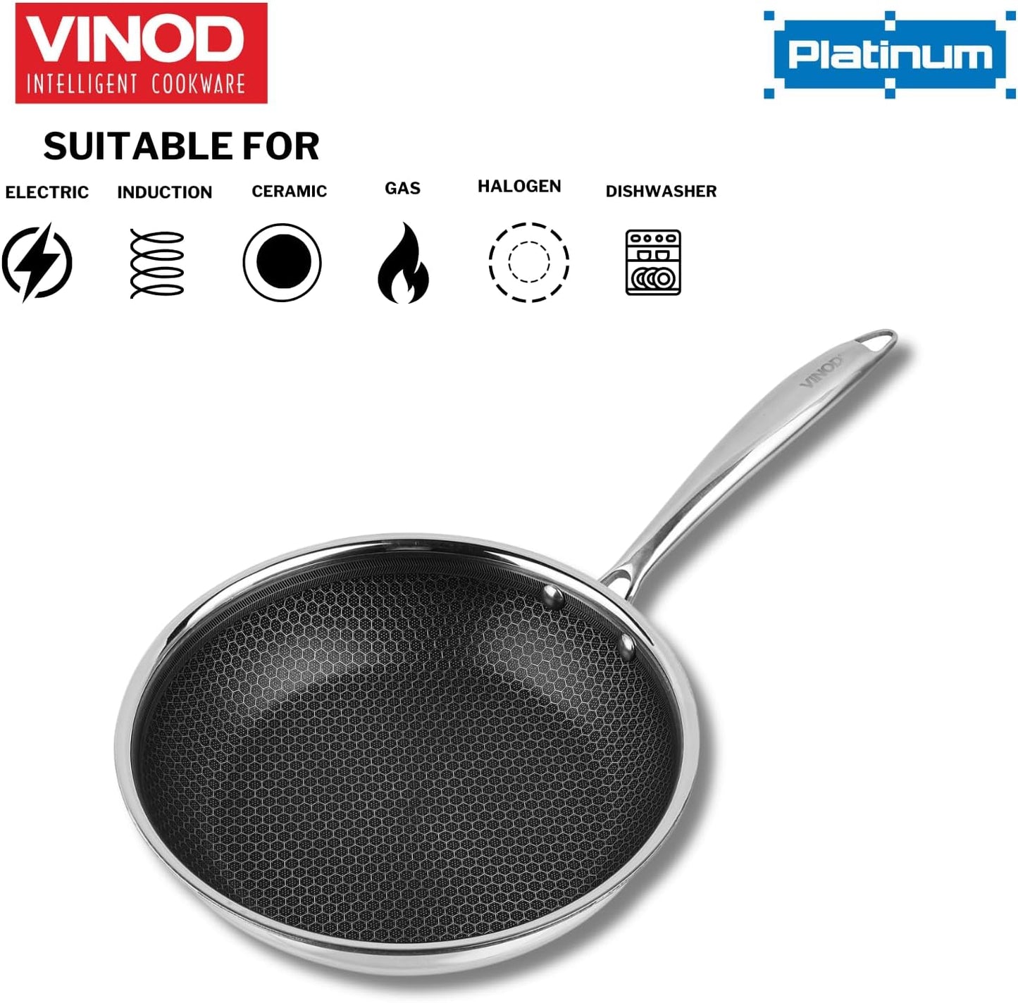 Vinod Platinum Triply Stainless Steel X FRYPAN 24 cm(Induction Friendly)