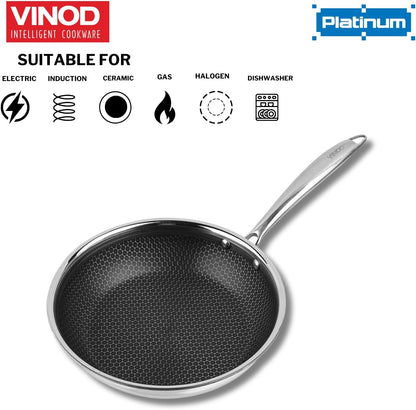 Vinod Platinum Triply Stainless Steel X FRYPAN 24 cm(Induction Friendly)