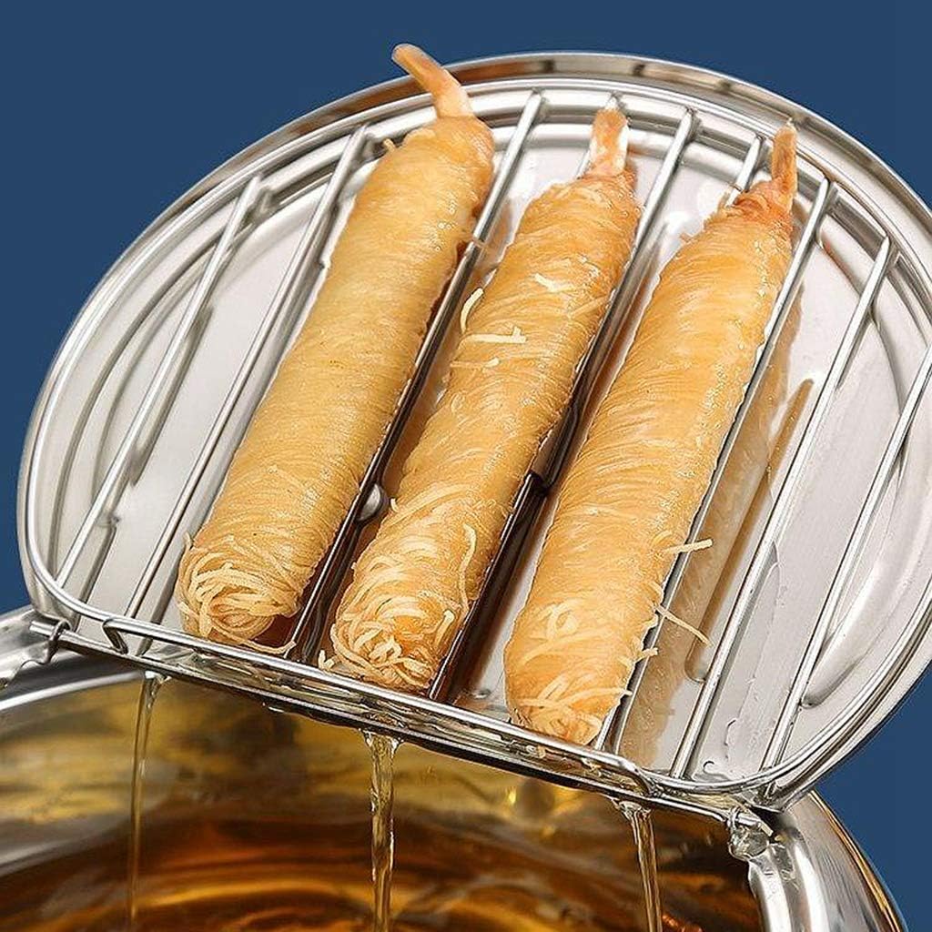 Japanese Style Tempura Deep Fryer Pot Practical Frying Pan with Drainage Lid - 20cm