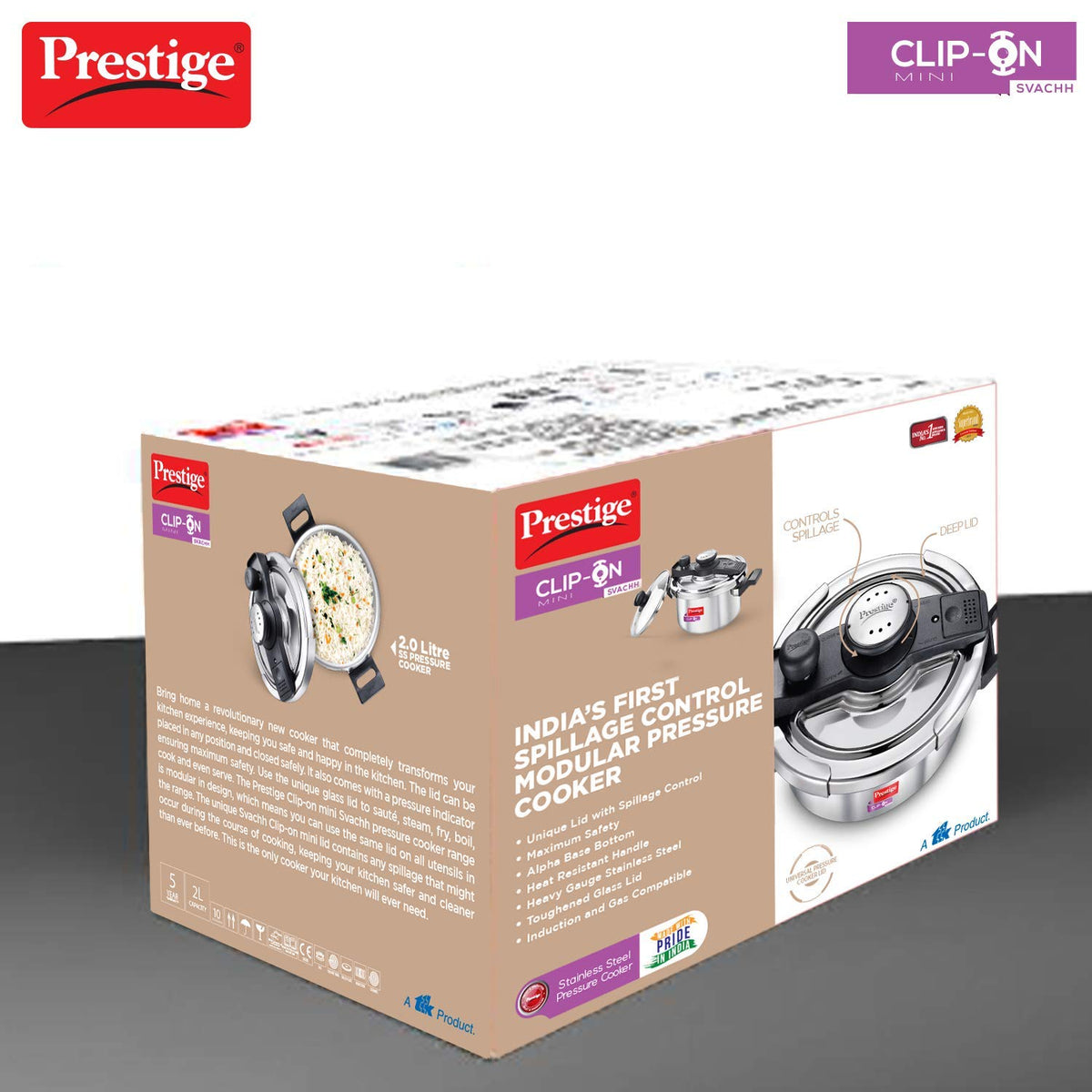 Prestige Svachh Clip-On Mini Stainless Steel 3 Litre Outer Lid Pressure Cooker, 3 Liter