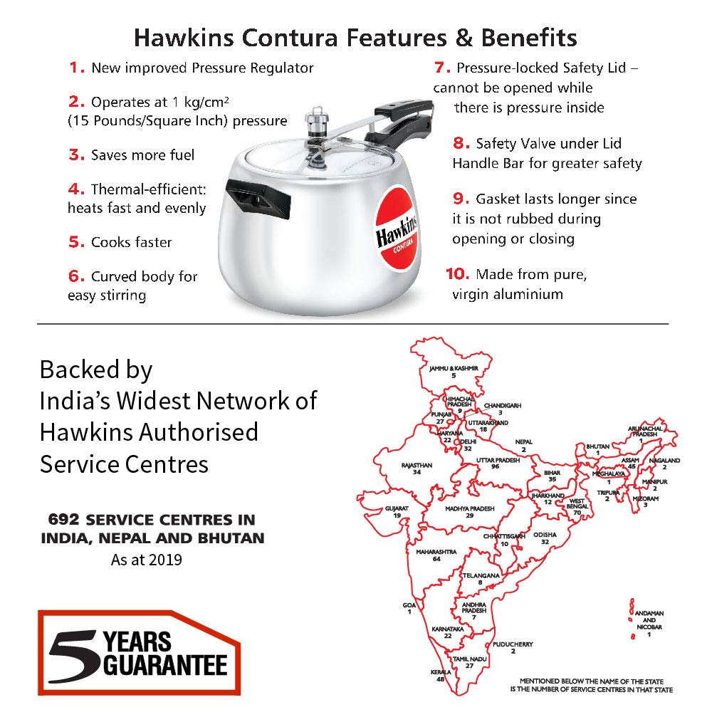 Hawkins Contura Aluminium Inner Lid Pressure Cooker, 6.5 Litre, Silver (HC65)