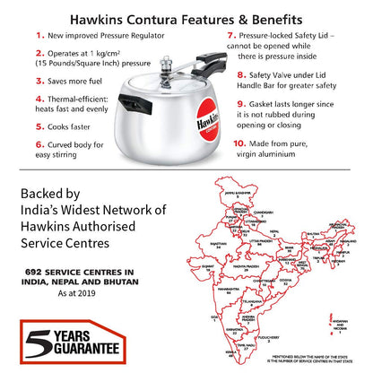 Hawkins Contura Aluminium Inner Lid Pressure Cooker, 6.5 Litre, Silver (HC65)