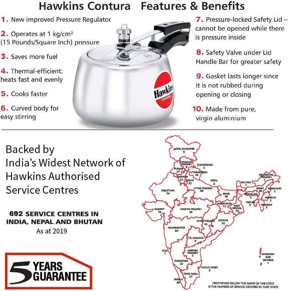 Hawkins Contura Pressure Cooker, 2 Litre Capacity