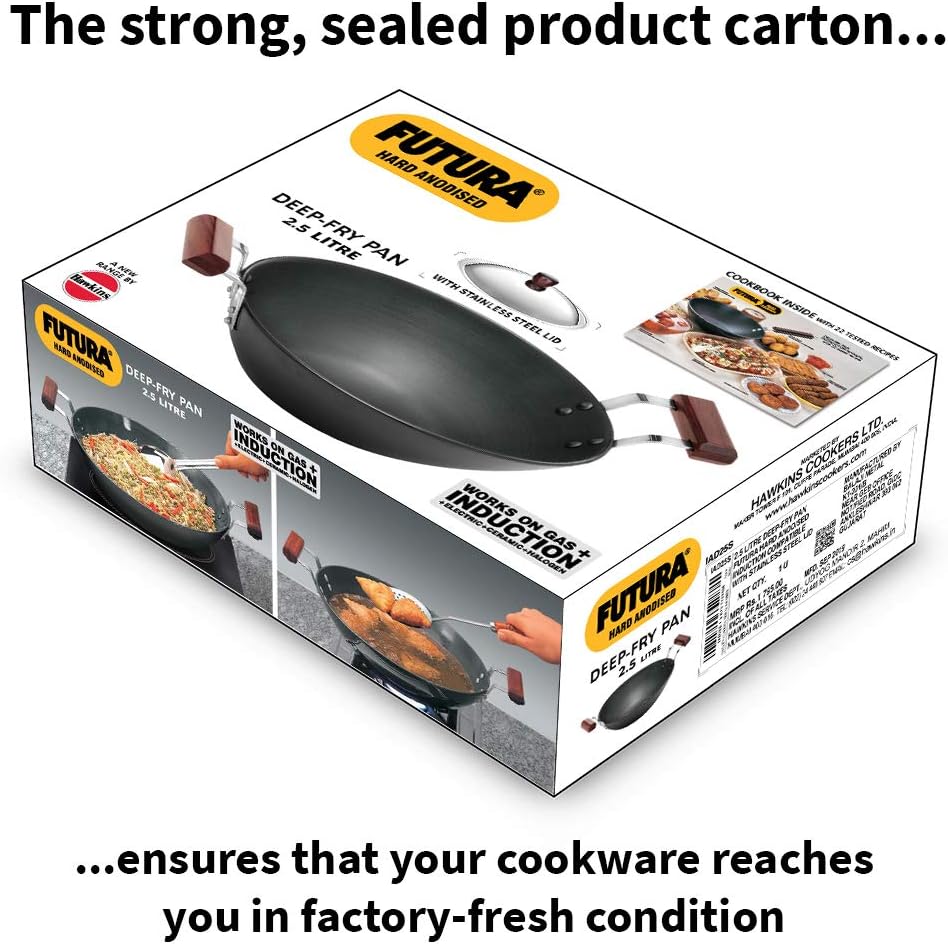 Hawkins Futura Induction Compatible Hard Anodised Aluminium Deep Fry Pan, 2.5 Litre Capacity