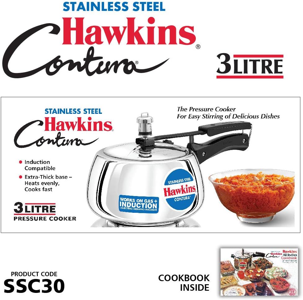Hawkins Contura Stainless Steel Pressure Cooker, 5.0 Liter Capacity