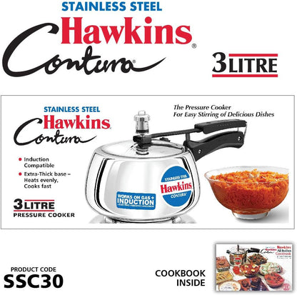 Hawkins Contura Stainless Steel Pressure Cooker, 5.0 Liter Capacity