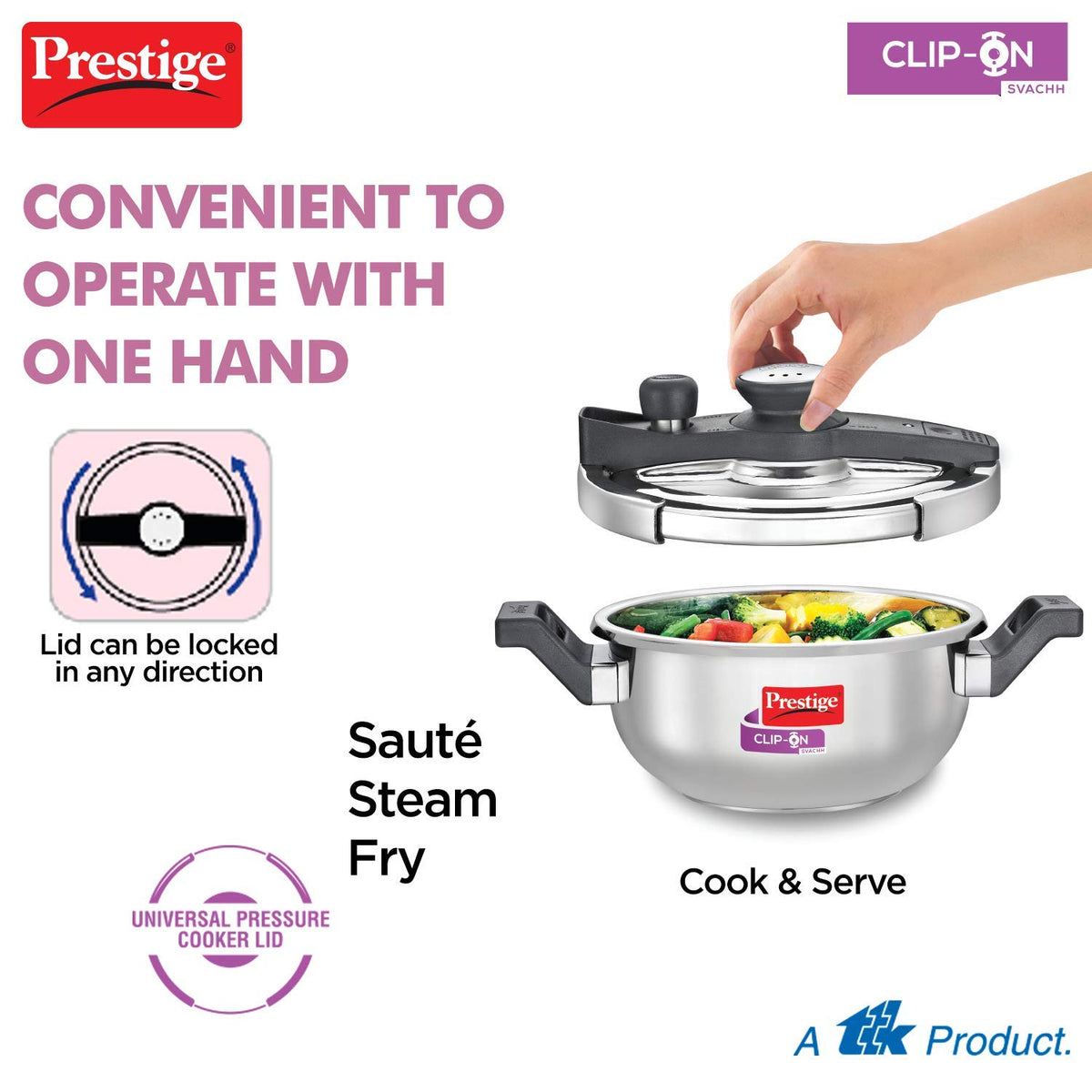 Prestige Svachh Clip-On 3.5 Litre Stainless Steel Outer Lid Pressure Kadai, 3.5 Liter