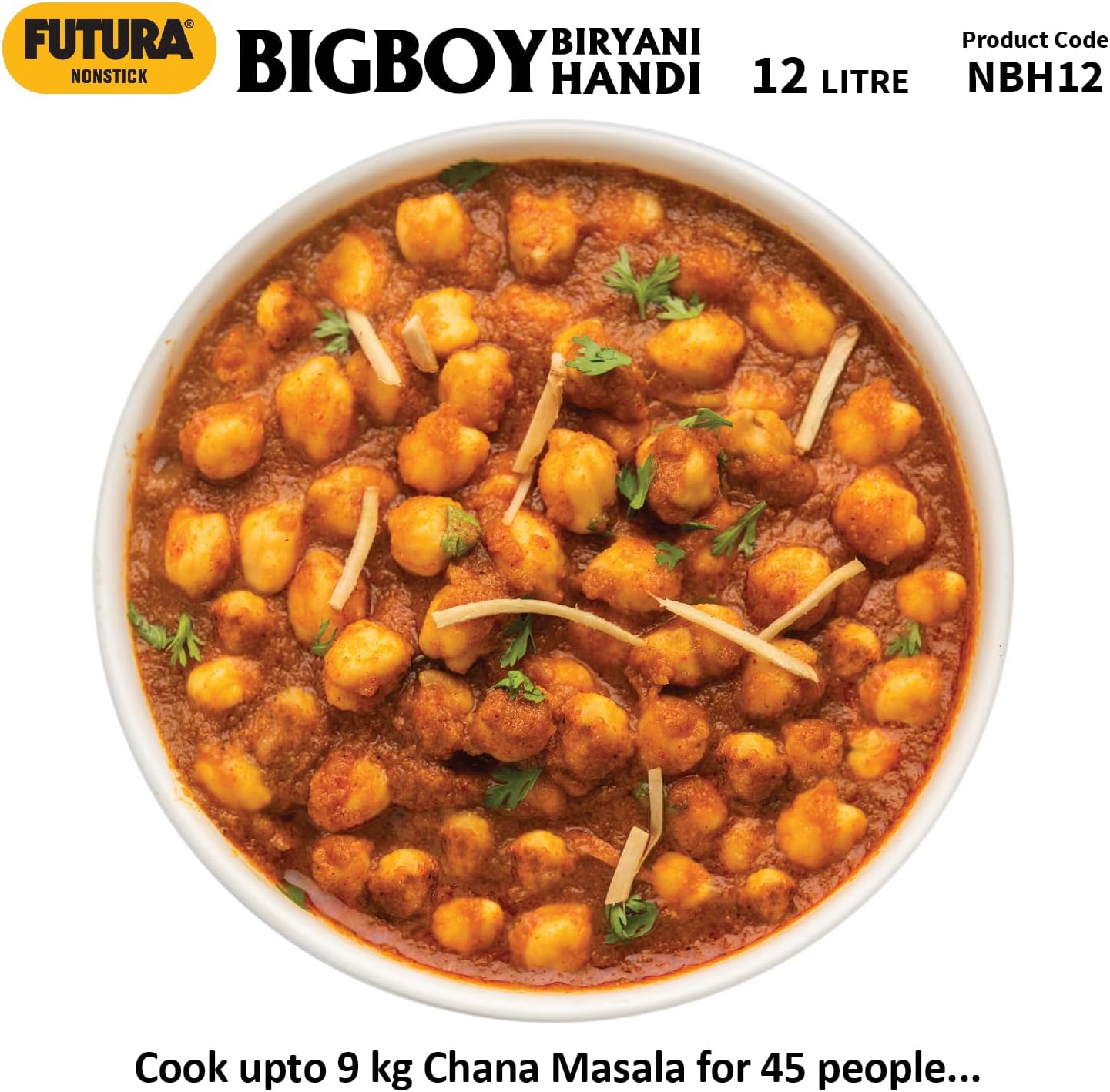 Hawkins Futura 12 Litre BigBoy Biryani Handi, Non Stick Pot with Hard Anodised Lid, Sauce Pan for Cooking and Serving Biriyani, Black (NBH12) Aluminium