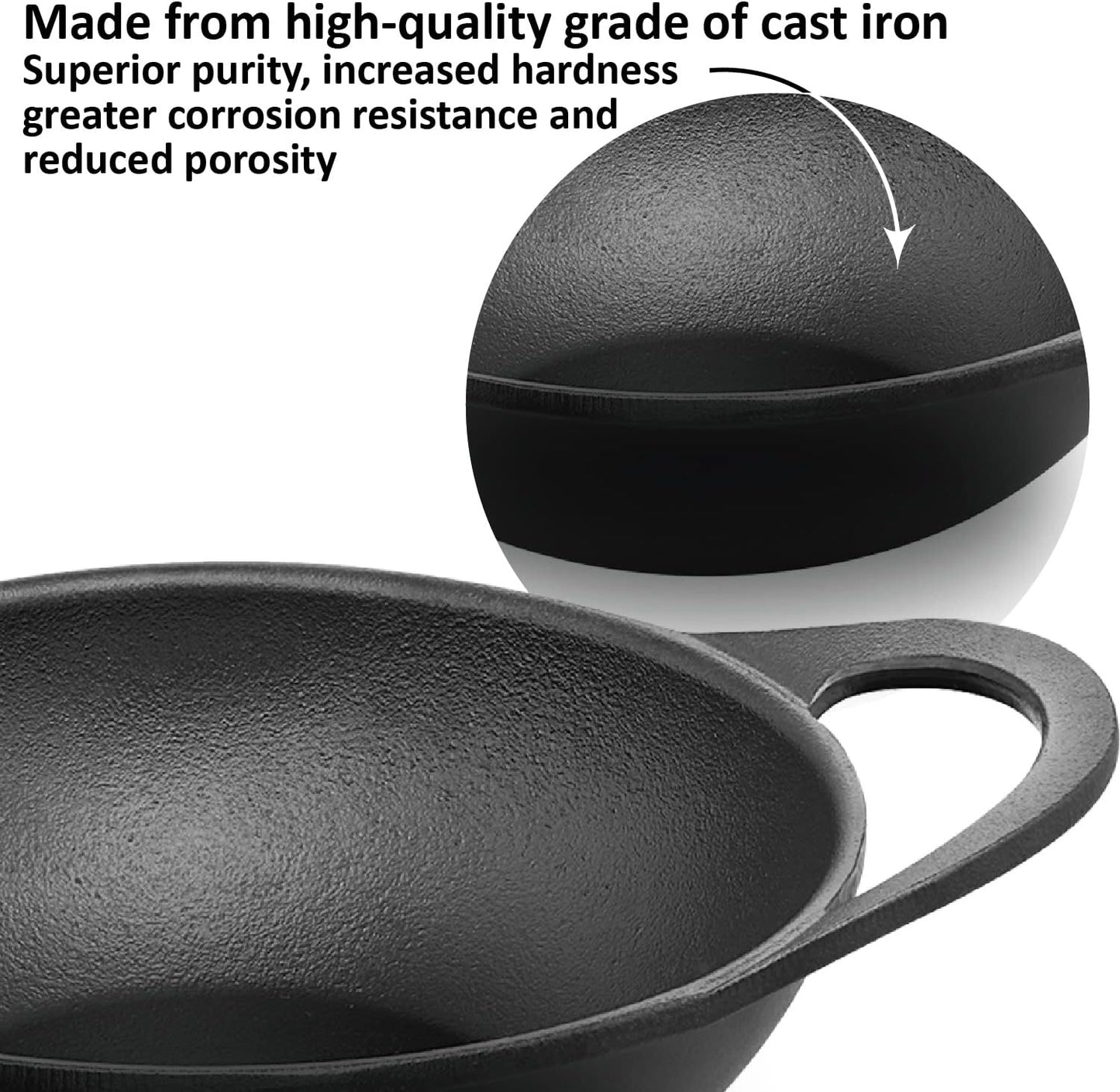 Hawkins Futura 2 Litre Cast Iron Kadhai Pan, Naturally Nonstick Cast Iron Kadai Pan with Glass Lid, Cast Iron Cookware for Kitchen, Black (CIK20G)
