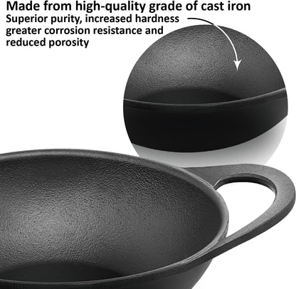 Hawkins Futura 2 Litre Cast Iron Kadhai Pan, Naturally Nonstick Cast Iron Kadai Pan with Glass Lid, Cast Iron Cookware for Kitchen, Black (CIK20G)