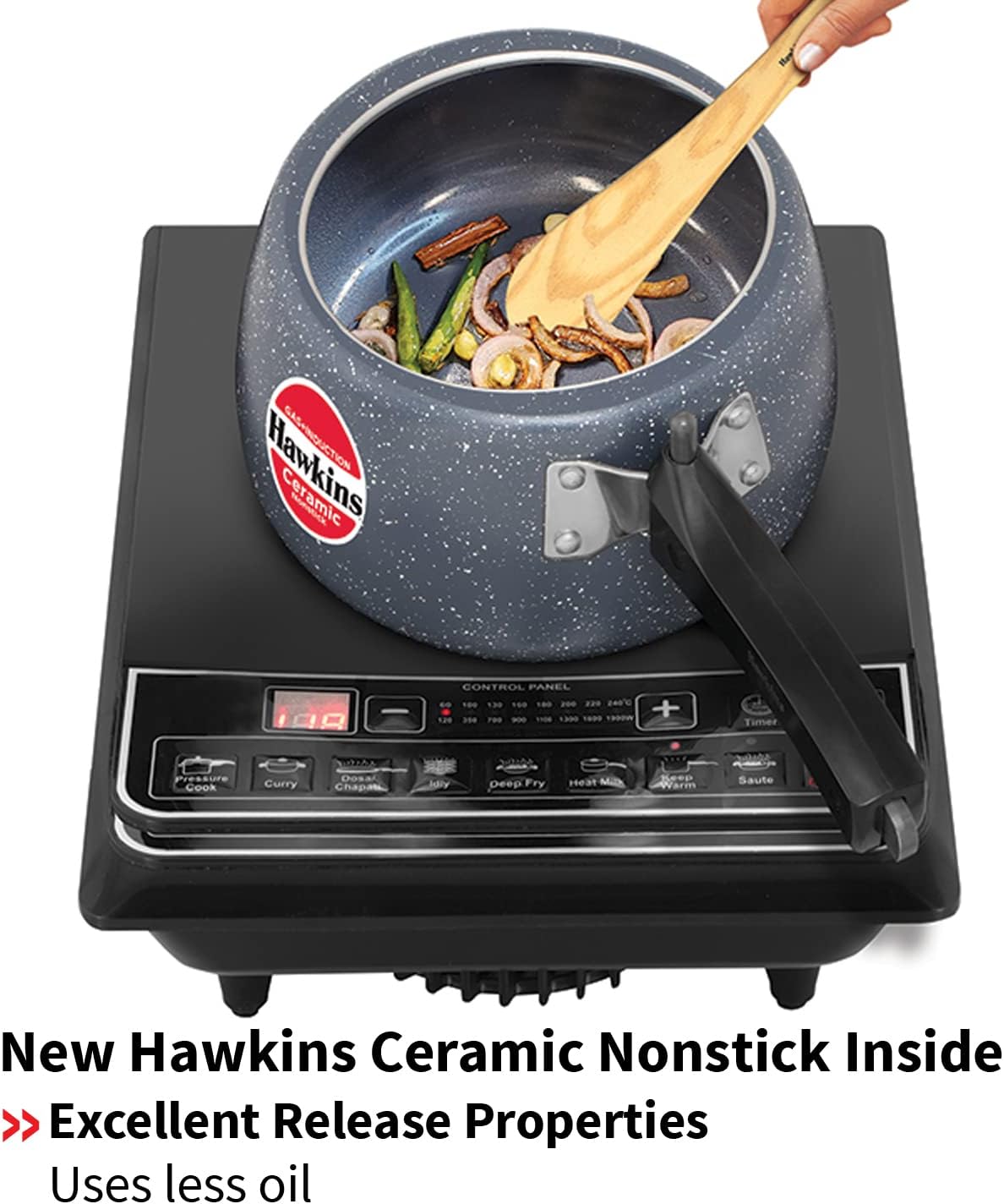 Hawkins 3 Litre Ceramic Nonstick Pressure Cooker, Induction Inner Lid Cooker, Granite Contura shaped Cooker, Best Cooker, Blue (ICC30)