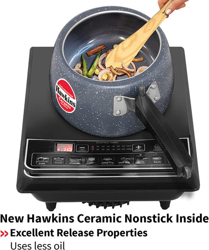 Hawkins 3 Litre Ceramic Nonstick Pressure Cooker, Induction Inner Lid Cooker, Granite Contura shaped Cooker, Best Cooker, Blue (ICC30)