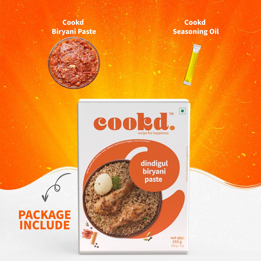 Cookd Dindigul Biryani Paste 255g (Serves 3 People) | Ready to Cook Authentic Biryani Masala Mix in 20 Minutes | Biryani Masala Paste with No Added Flavours & Preservatives (Pack of 1)