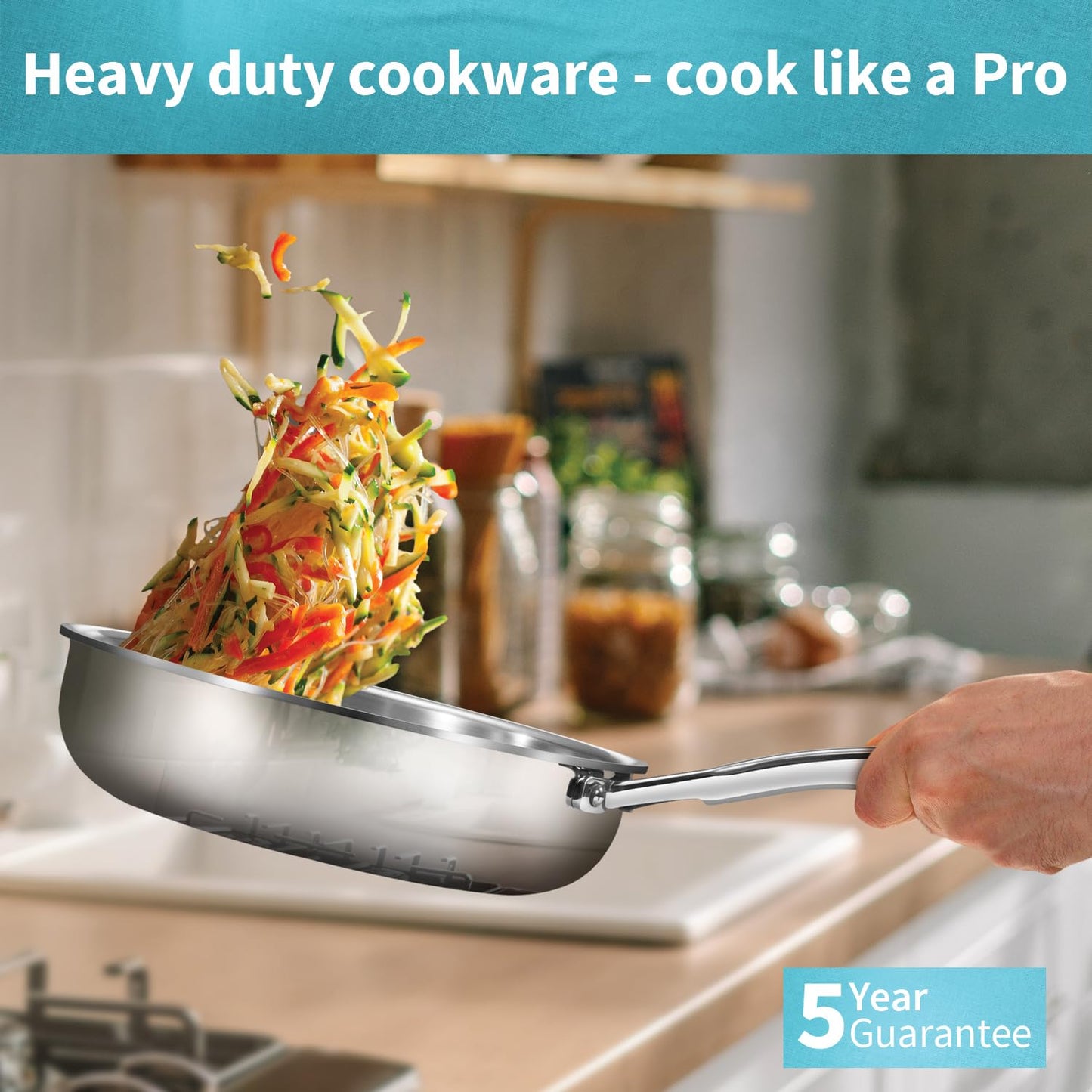 Hawkins Pro 26 cm Frying Pan, Triply Stainless Steel Fry Pan with Stainless Steel Handle and Stainless Steel Lid, Silver (PSF26S)