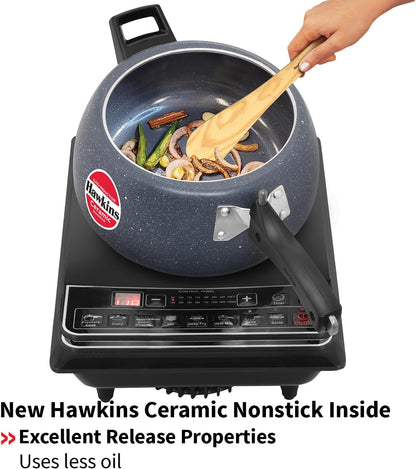 Hawkins 5 Litre Ceramic Nonstick Pressure Cooker, Induction Inner Lid, Granite Contura Shaped, Best Cooker, Blue (ICC50)