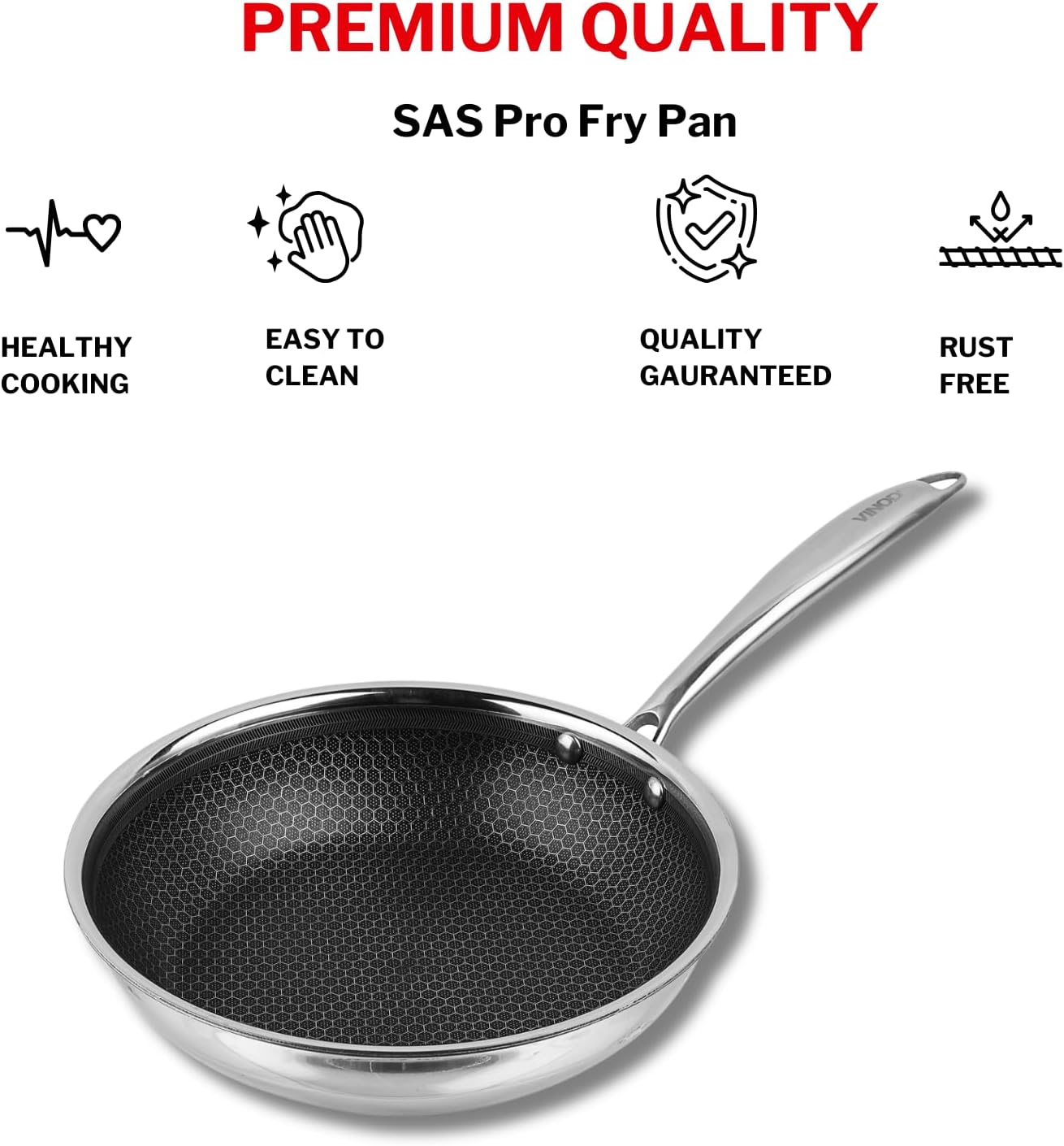 Vinod Platinum Triply Stainless Steel X FRYPAN 24 cm(Induction Friendly)