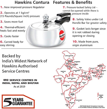 Hawkins Contura Pressure Cooker, 2 Litre Capacity