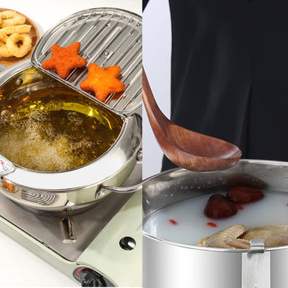 Deep Fryer Pot, Small Tempura Deep Fryer Stainless Steel Japanese Frying Pot with Thermometer, Lid and Oil Drip Drainer Rack for Home Kitchen French Fries Shrimp Chicken Wings and Shrimp(3.4L, 24CM)