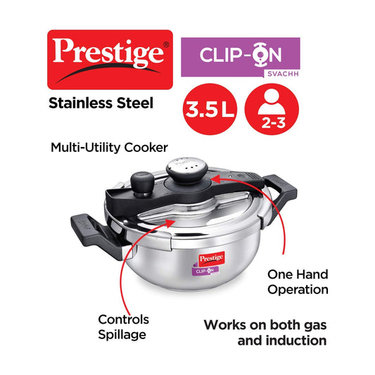 Prestige Svachh Clip-On 3.5 Litre Stainless Steel Outer Lid Pressure Kadai, 3.5 Liter
