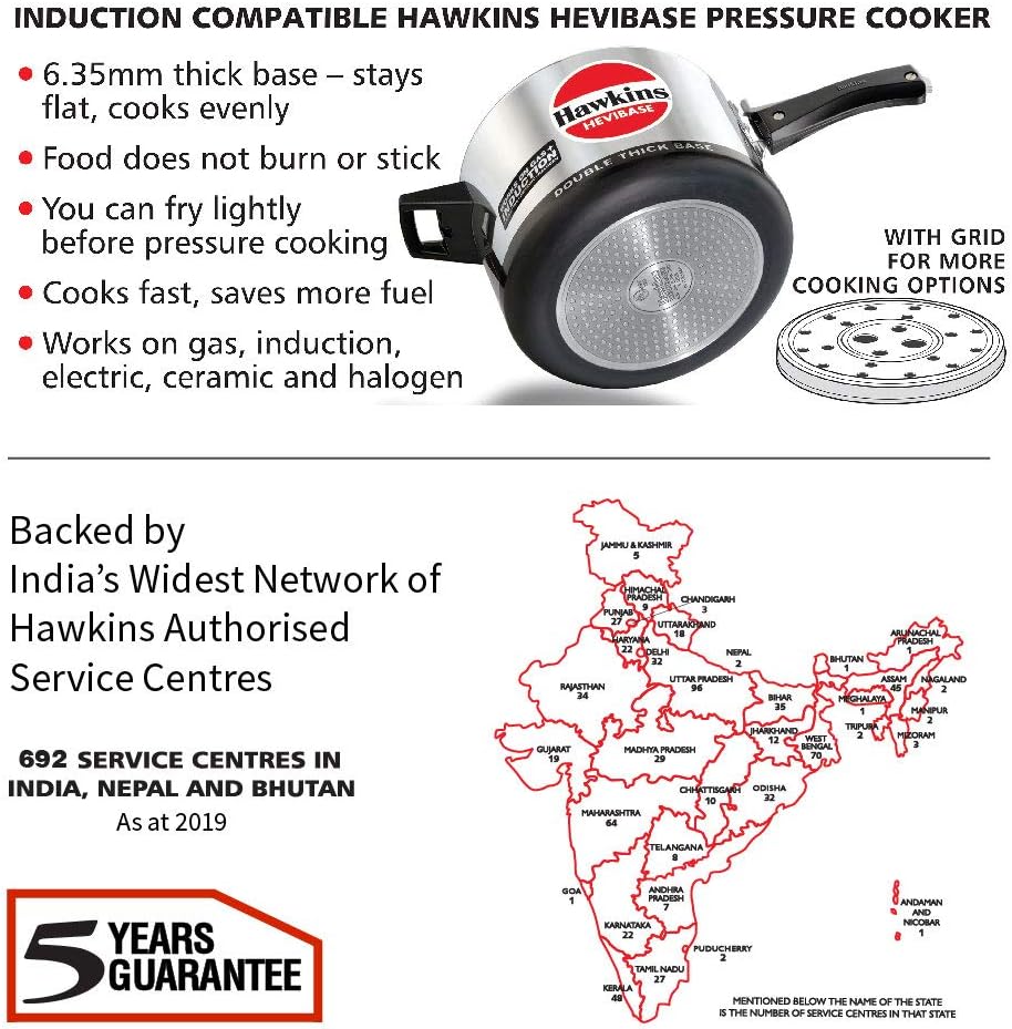 Hawkins Hevibase Induction Compatible Pressure Cooker, 5 Litre Capacity, Silver