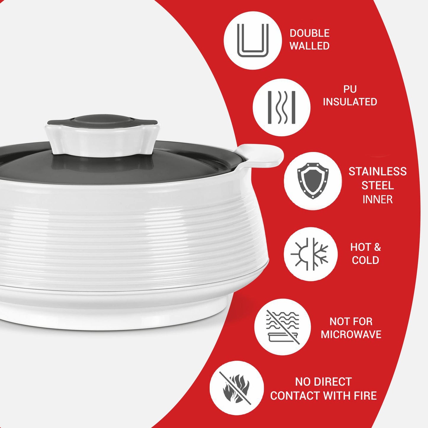 MILTON Venice 1500 Insulated Inner Stainless Steel Casserole, 1.35 litres, Micro White | BPA Free | Food Grade | Easy to Carry | Easy to Store | Ideal for Chapatti | Roti | Curd Maker