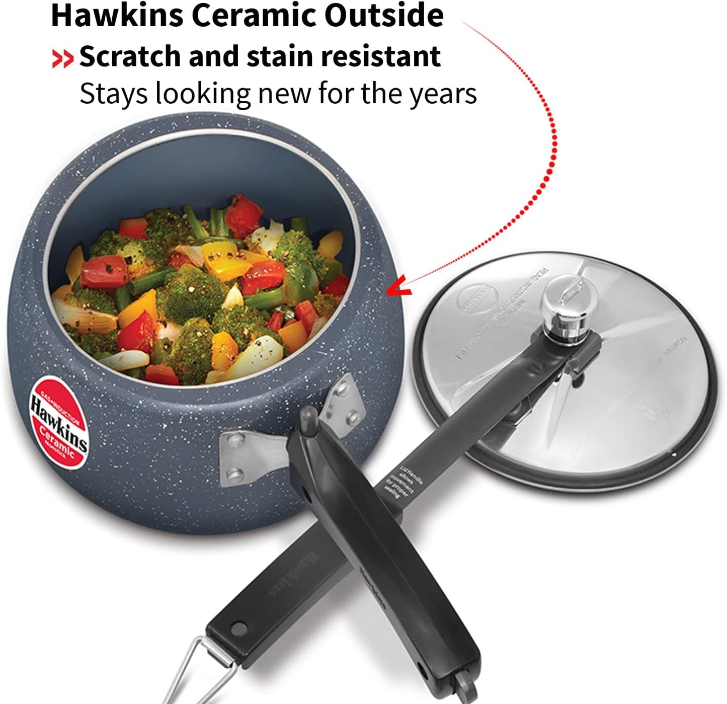 Hawkins 3 Litre Ceramic Nonstick Pressure Cooker, Induction Inner Lid Cooker, Granite Contura shaped Cooker, Best Cooker, Blue (ICC30)