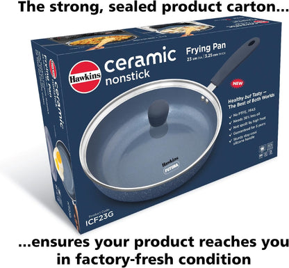 Hawkins Ceramic Nonstick Frying Pan, 24 cm Diameter, Induction Fry Pan with Glass Lid, Granite Omlette Egg Pan, Fish Pan (ICF24G)