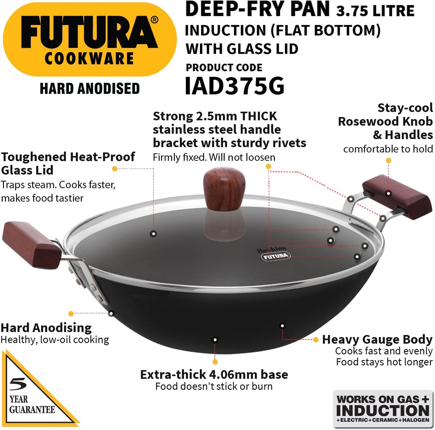 Futura INK50G Kadai, 5 Litre, Black