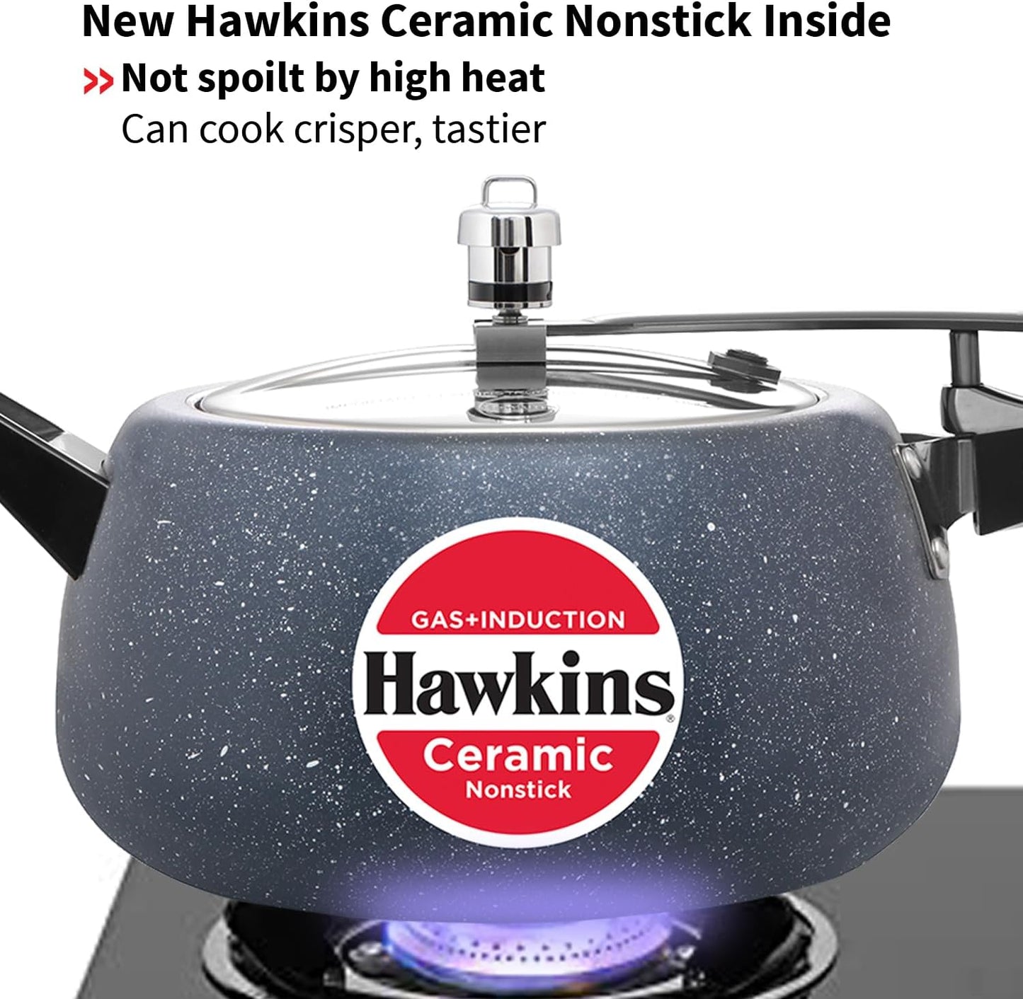 Hawkins 5 Litre Ceramic Nonstick Pressure Cooker, Induction Inner Lid, Granite Contura Shaped, Best Cooker, Blue (ICC50)