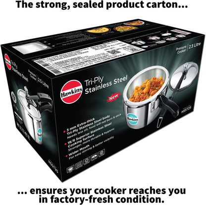 Hawkins 2.5 Litre Triply Stainless Steel Pressure Cooker, Inner Lid Cooker, Silver (HSST25)