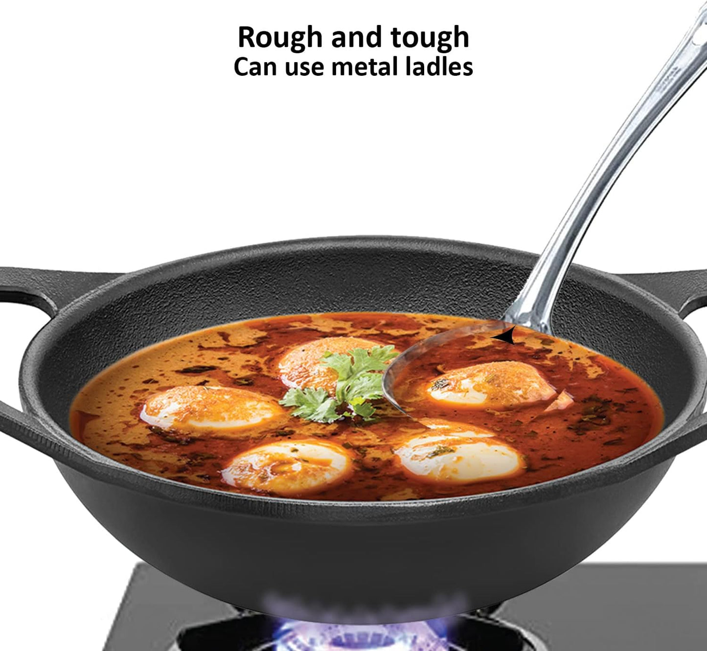Hawkins Futura 2 Litre Cast Iron Kadhai Pan, Naturally Nonstick Cast Iron Kadai Pan with Glass Lid, Cast Iron Cookware for Kitchen, Black (CIK20G)