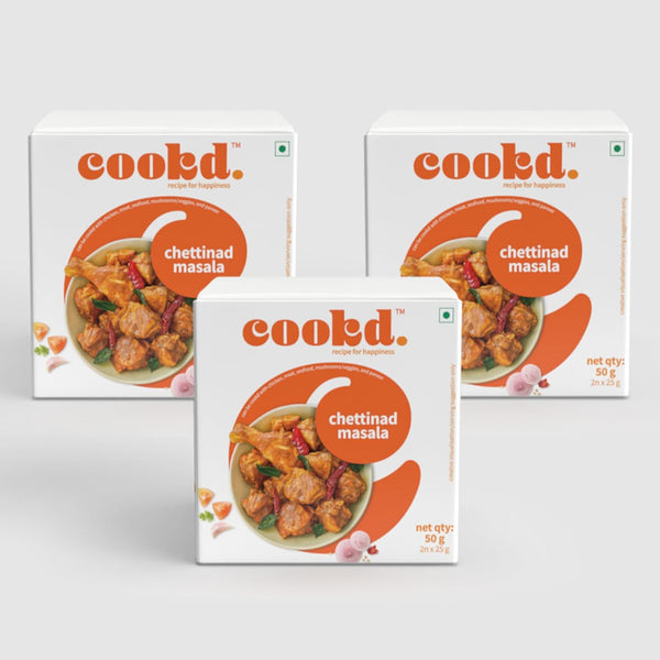 Cookd Chettinad Masala 50g (Pack of 3) | Ready To Cook in 15 Minutes | Can be cooked with Paneer, Vegetables, Chicken, Fish & Meat | No Added Flavours, Preservatives & Artificial Colors