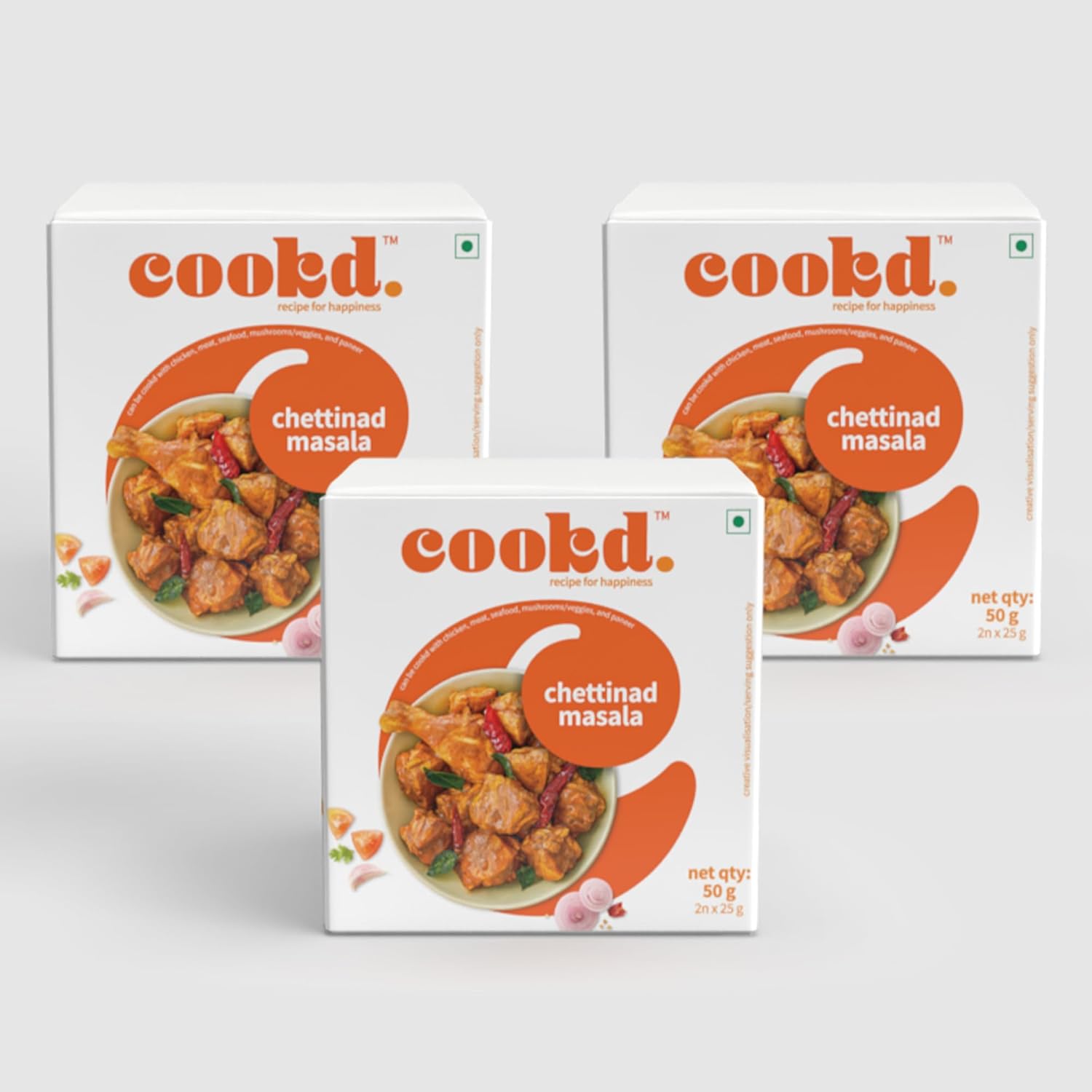 Cookd Chettinad Masala 50g (Pack of 3) | Ready To Cook in 15 Minutes | Can be cooked with Paneer, Vegetables, Chicken, Fish & Meat | No Added Flavours, Preservatives & Artificial Colors