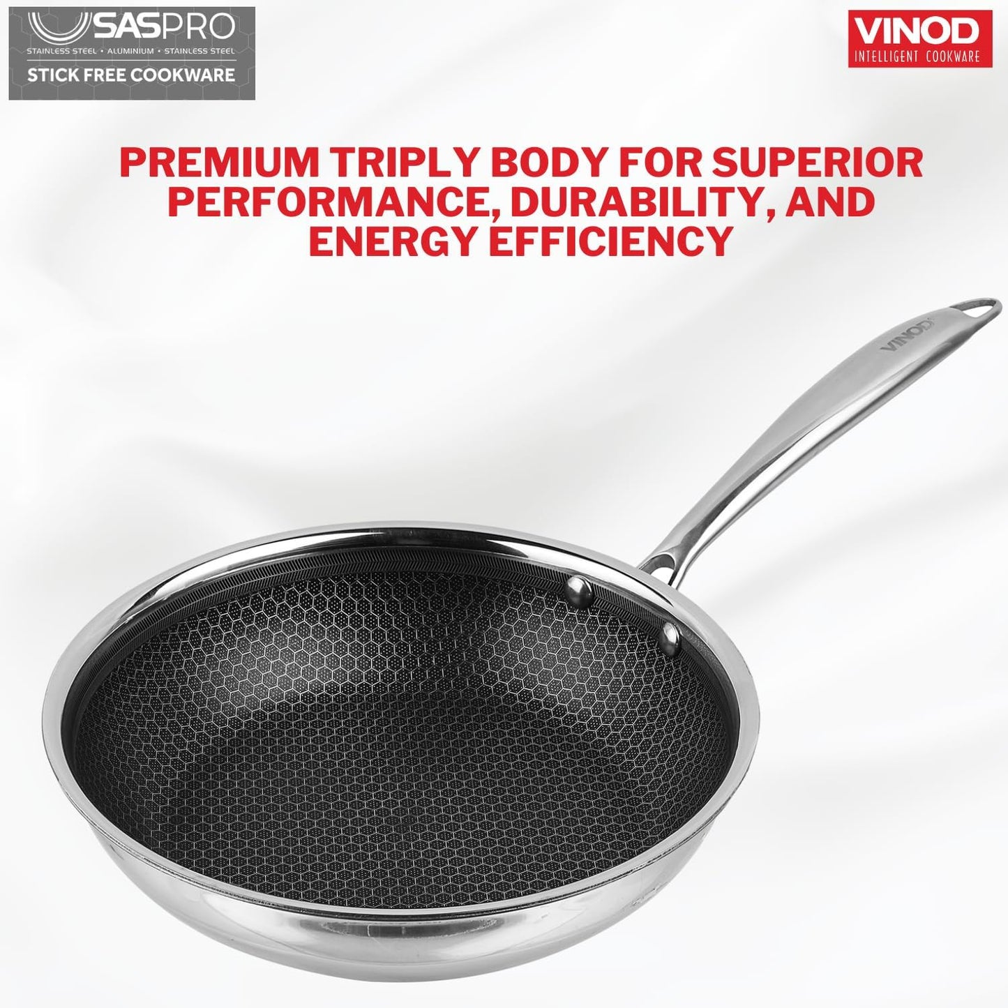 Vinod Platinum Triply Stainless Steel X FRYPAN 20 cm(Induction Friendly)