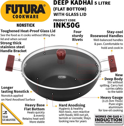 Futura INK50G Kadai, 5 Litre, Black
