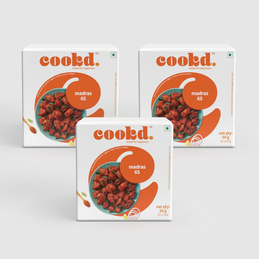 Cookd Madras 65 Masala 50g Ready To Cook Masala in 8 Minutes | Can be cooked with Paneer, Vegetables, Chicken, Fish & Meat | No Added Flavours, Preservatives & Artificial Colors (Pack of 3, Madras 65 Masala)